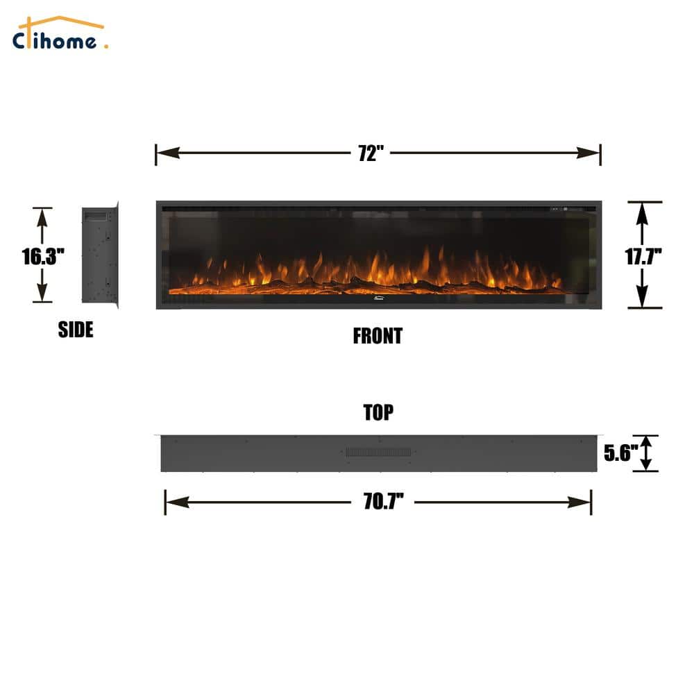 Corretto 72" Black Wall Mounted Electric Fireplace with Mantel