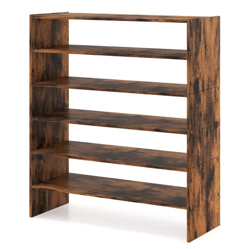 6-Tier Stackable Wooden Shoe Rack with Anti-Tipping Device for Entryway Modular 2 4 6 Configurations