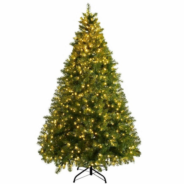 Costway 7 ft. Green Pre-Lit PVC Spruce Hinged Artificial Christmas Tree with 700 Lights