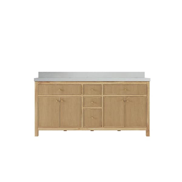 Willow Collections Sonoma Teak 72 in. W x 22 in. D x 36 in. H Double Sink Bath Vanity in Light Natural with 2 in. Carrara Quartz Top