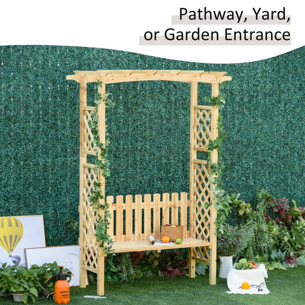 Natural Fir Wood Garden Arbor Arch with Bench for Climbing Plants