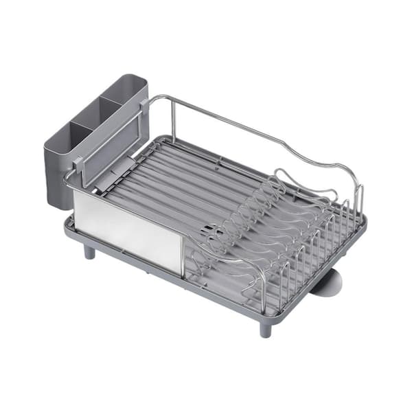 16.9 in. Stainless Steel Dish Rack with Drain Board, Holder and Detachable Cup Shelf for Kitchen Counter, Silver
