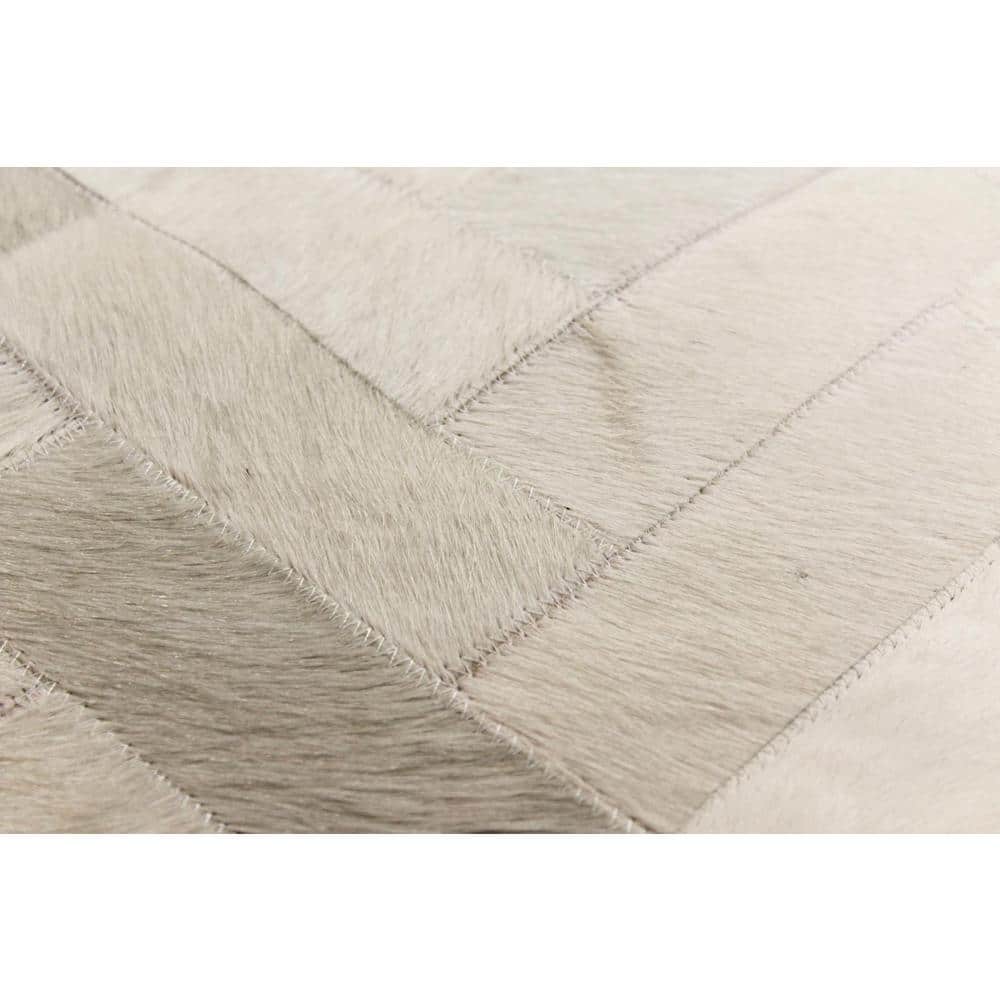 Cream Chevron Cowhide Leather Rectangular Area Rug