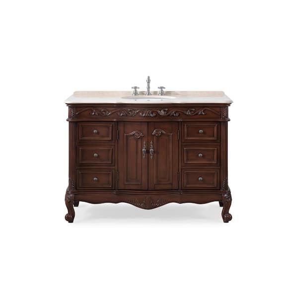 Beckham 48 in. W x 22 in. D x 36 in. H Bathroom Vanity in Dark Brown with Single Sink Cream Marble Top and Mirror