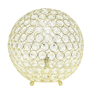 10 in. Gold Elipse Medium Contemporary Metal Crystal Round Sphere Glamourous Orb Table Lamp