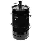 Multi-Function Charcoal Barrel Vertical Grill BBQ Mountain Cooker Smoker in Black with Cover and Built-In Thermometer