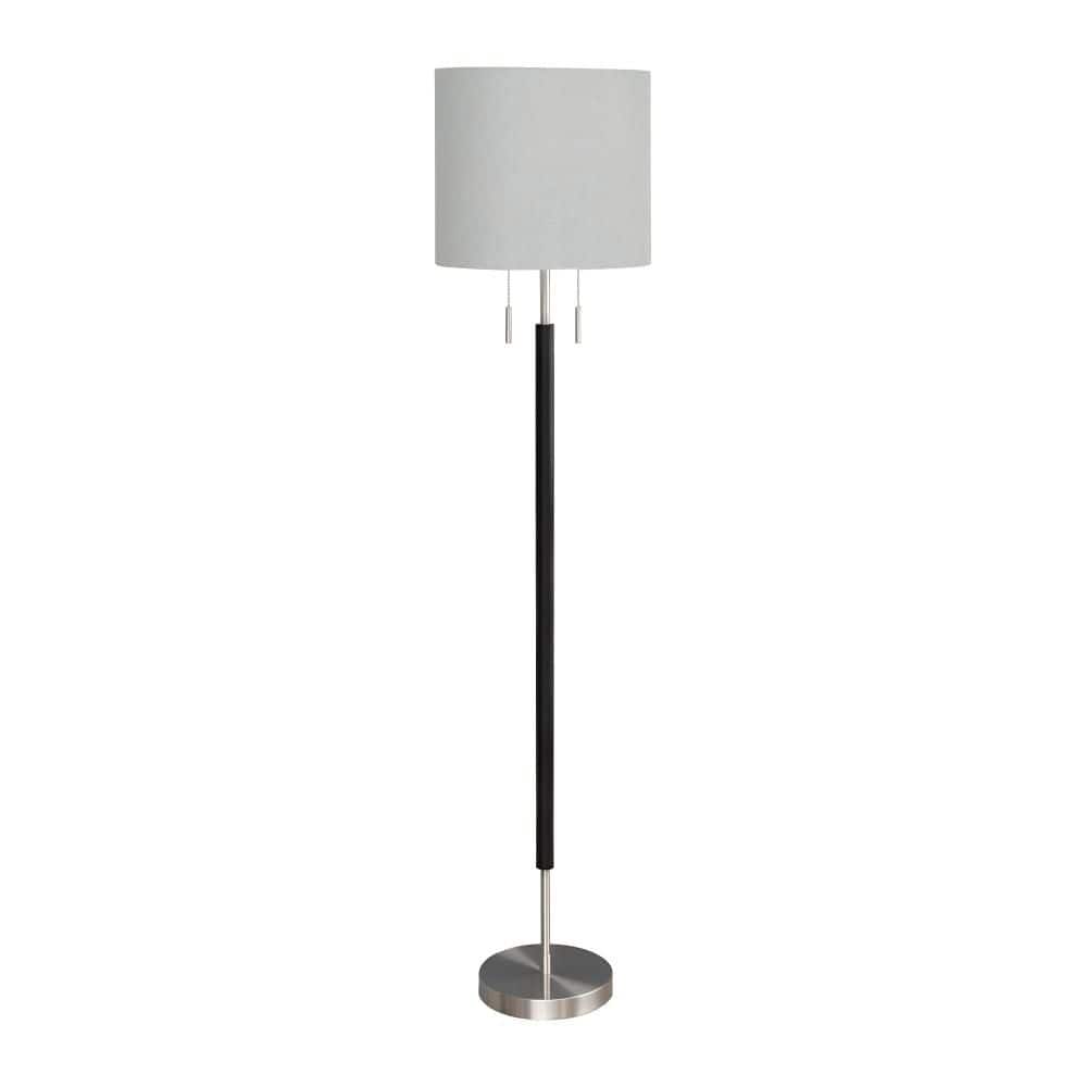 60 in. Black and Nickel Metal 2-Light Standard Floor Lamp with Grey Fabric Shade for Living Room, Bedroom and Office price history on PriceWatchPro