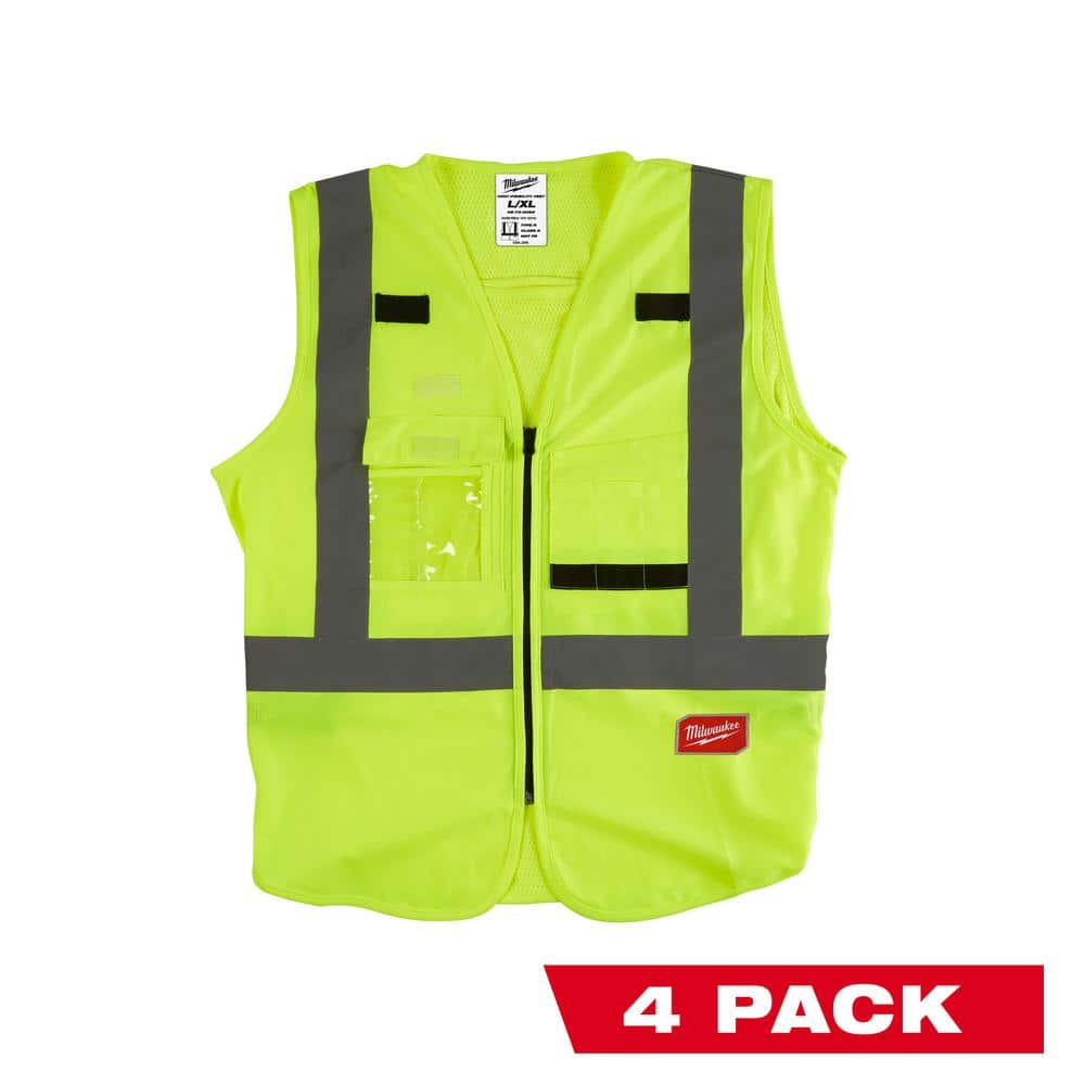 Milwaukee 2X-Large /3X-Large Yellow Class 2-High Visibility Safety Vest with 10 Pockets (4-Pack)