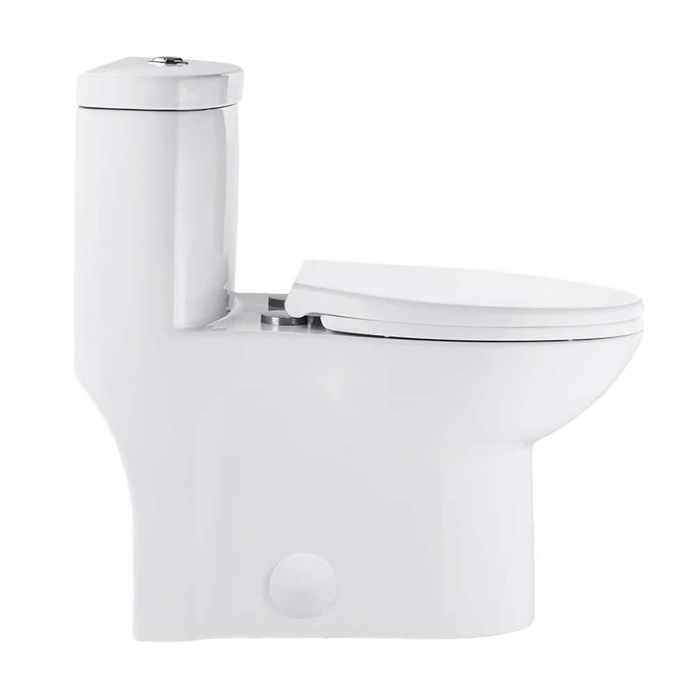 Glossy White Elongated Dual Flush One-Piece Toilet