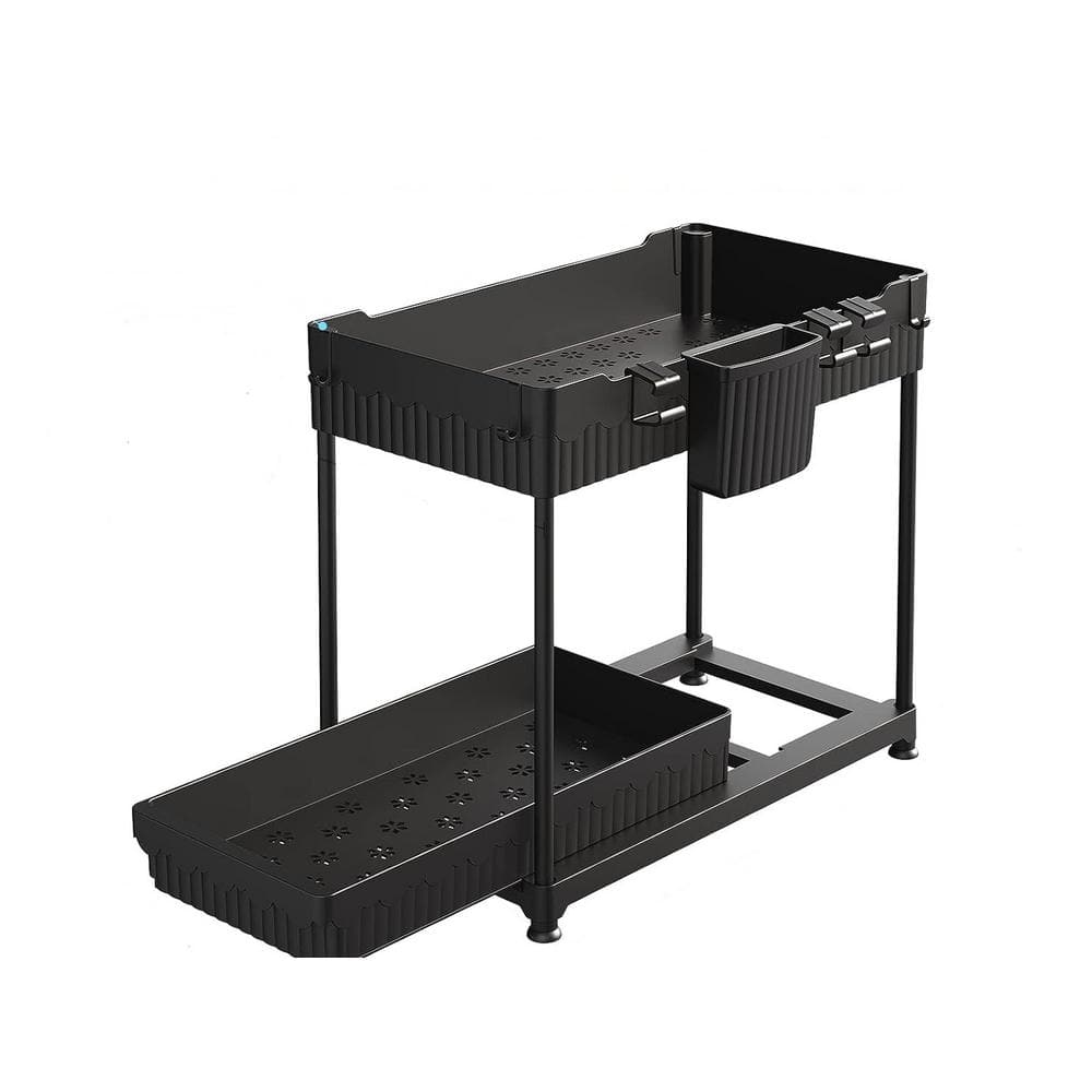 Black 12.5 in. H Under Sink Organizers and Storage with 2 Tier Sliding Bath