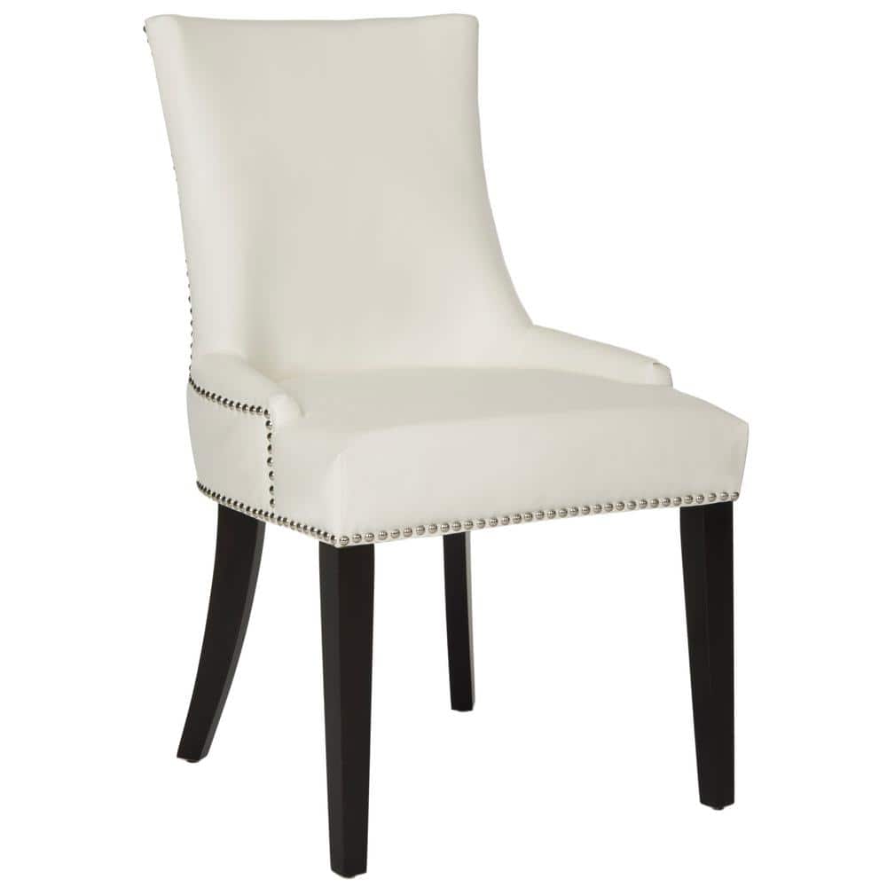 Elegant White Leather Upholstered Side Chair with Birch Wood Legs