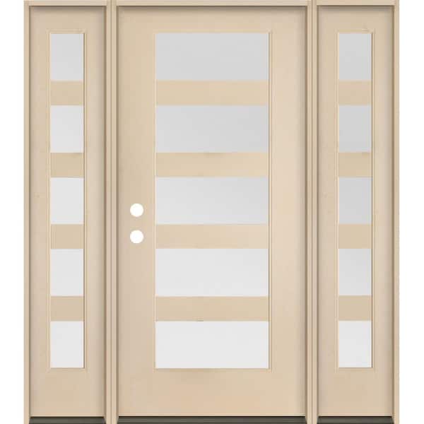 Krosswood Doors ASCEND Modern 64 in. x 80 in. 5-Lite Right-Hand/Inswing Satin Glass Unfinished Fiberglass Prehung Front Door/DSL