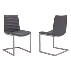 Leta Brushed Stainless Steel Finish and Grey Faux Leather Contemporary Dining Chair (Set of 2)