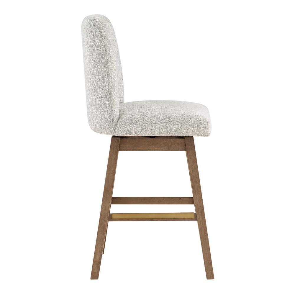 Finley 30" Beige Fabric and Oak Swivel Barstools, Set of 2