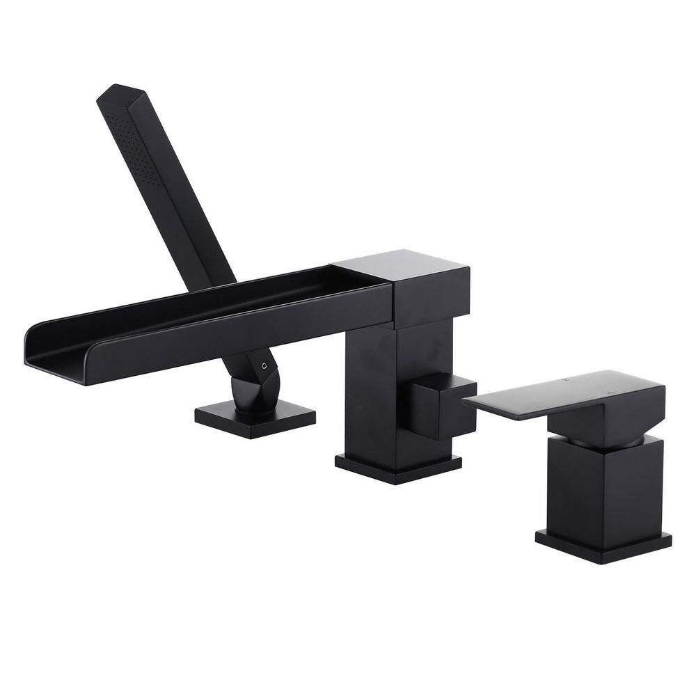 Single-Handle Tub Deck Mount Roman Tub Faucet with 360° Swivel Waterfall Spout Handshower with 59 in. Hose Matte Black price history on PriceWatchPro