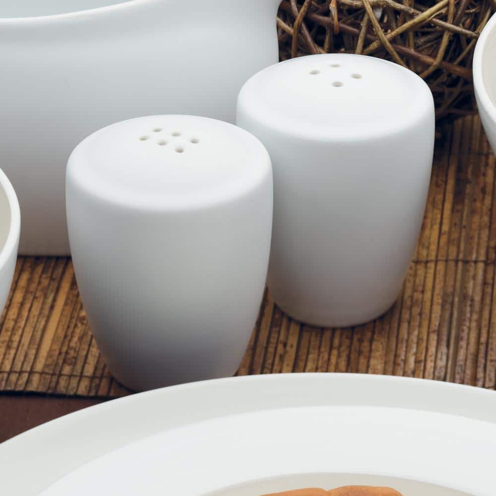 White Glazed Stoneware Circular Salt and Pepper Shaker Set