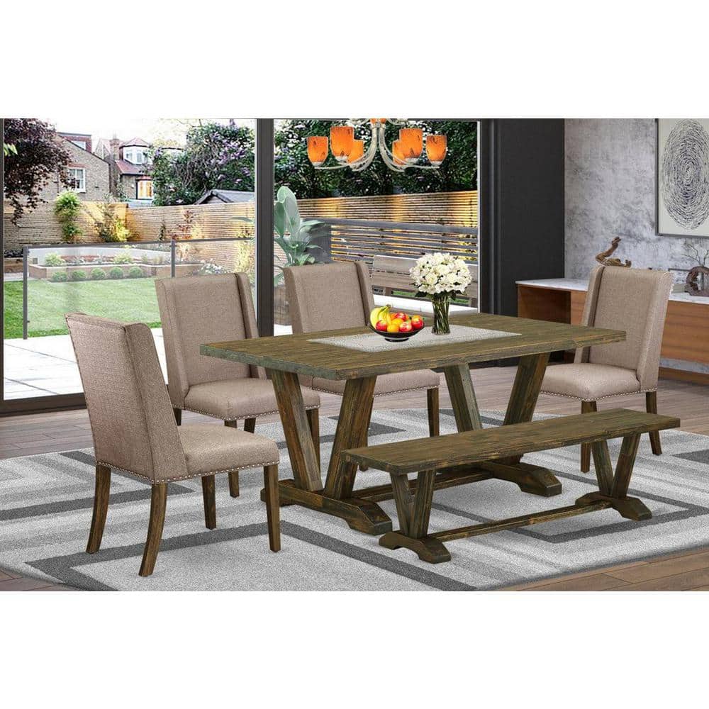 East West Furniture 6-Piece Rectangle Distressed Jacobean Finish