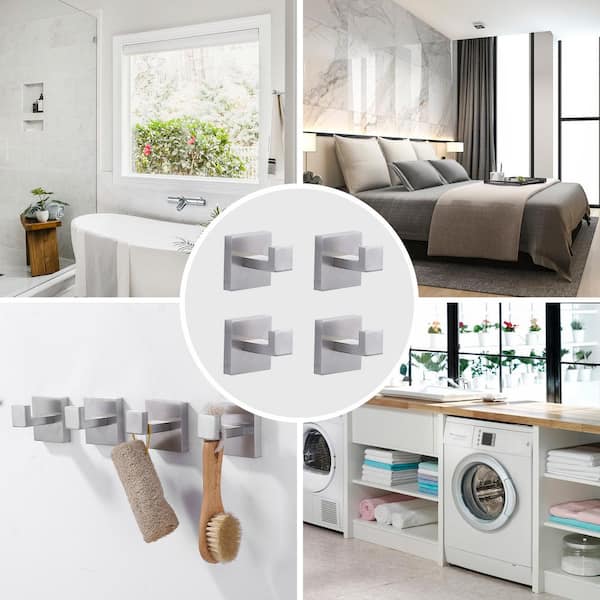 4-Pieces Wall-Mounted J-Hook Stainless Steel Bathroom Robe/Towel Hook in Brushed Nickel