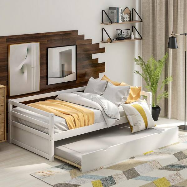 White Varley Twin Daybed With Trundle, White Bed With Trundle Twin