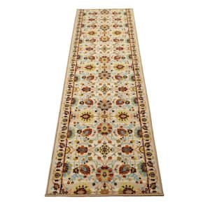 Custom Rubber Flower Collection Cream 26 in. W x 12 in. L Stair Runner 2.17 sq. ft.