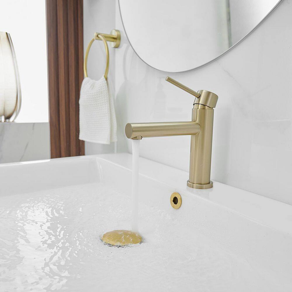 Brushed Gold Stainless Steel Single-Handle Bathroom Faucet