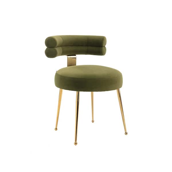 ANBAZAR Olive Velvet Leisure Dining Chair Tufted Upholstered Side Chair, Living Room Accent Chair with Metal Legs, Bedroom, Club