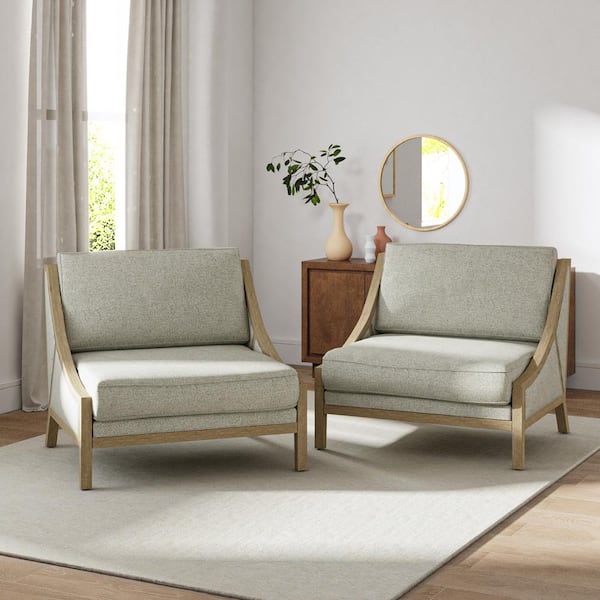 JAYDEN CREATION Nan Oatmeal Accent Armchair with Solid Wood Legs Set of 2