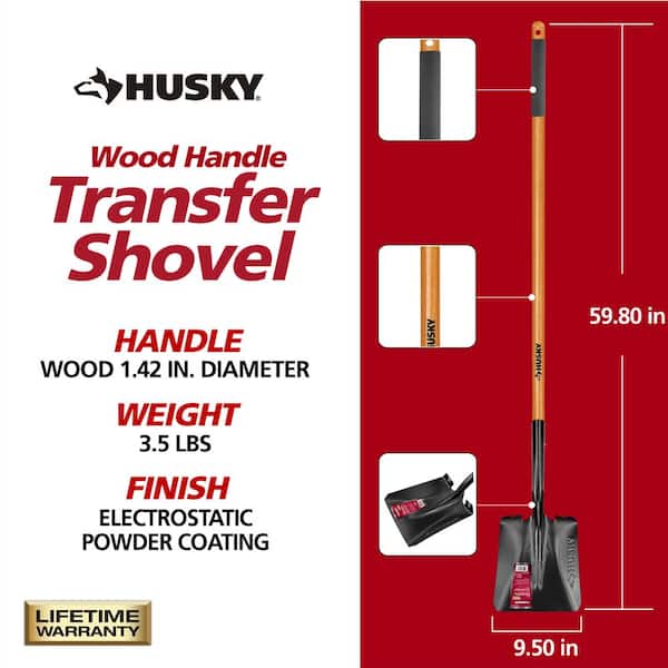 Husky 47 in. Wood Handle Carbon Steel Transfer Shovel with Cushion