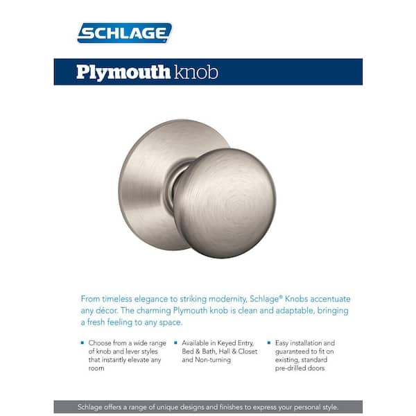 Schlage Plymouth Matte Black Keyed Entry Door Knob F51A PLY 622