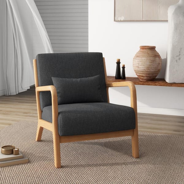 Uixe Modern Dark Gray Linen Frame Wood Upholstered Accent Arm Chair (Set of 1)