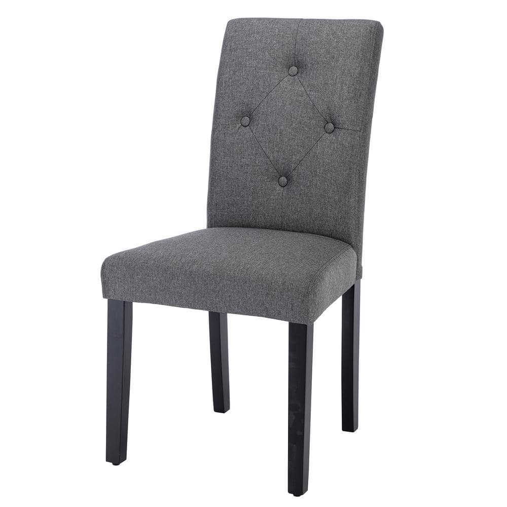 Gray Linen Upholstered Parsons Dining Chairs with High Back and Wood Legs, Set of 4