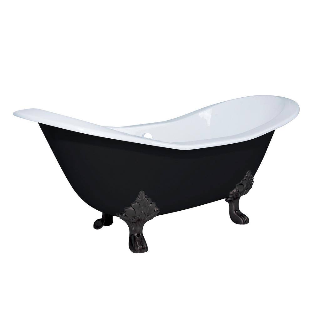 72-Inch Black and White Cast Iron Double Slipper Clawfoot Tub