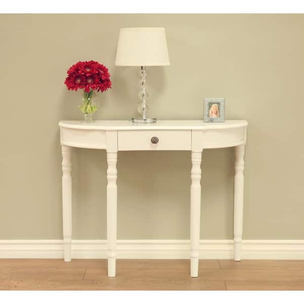 Homecraft Furniture 37 in. White Half Moon Wood Console Table with Drawers