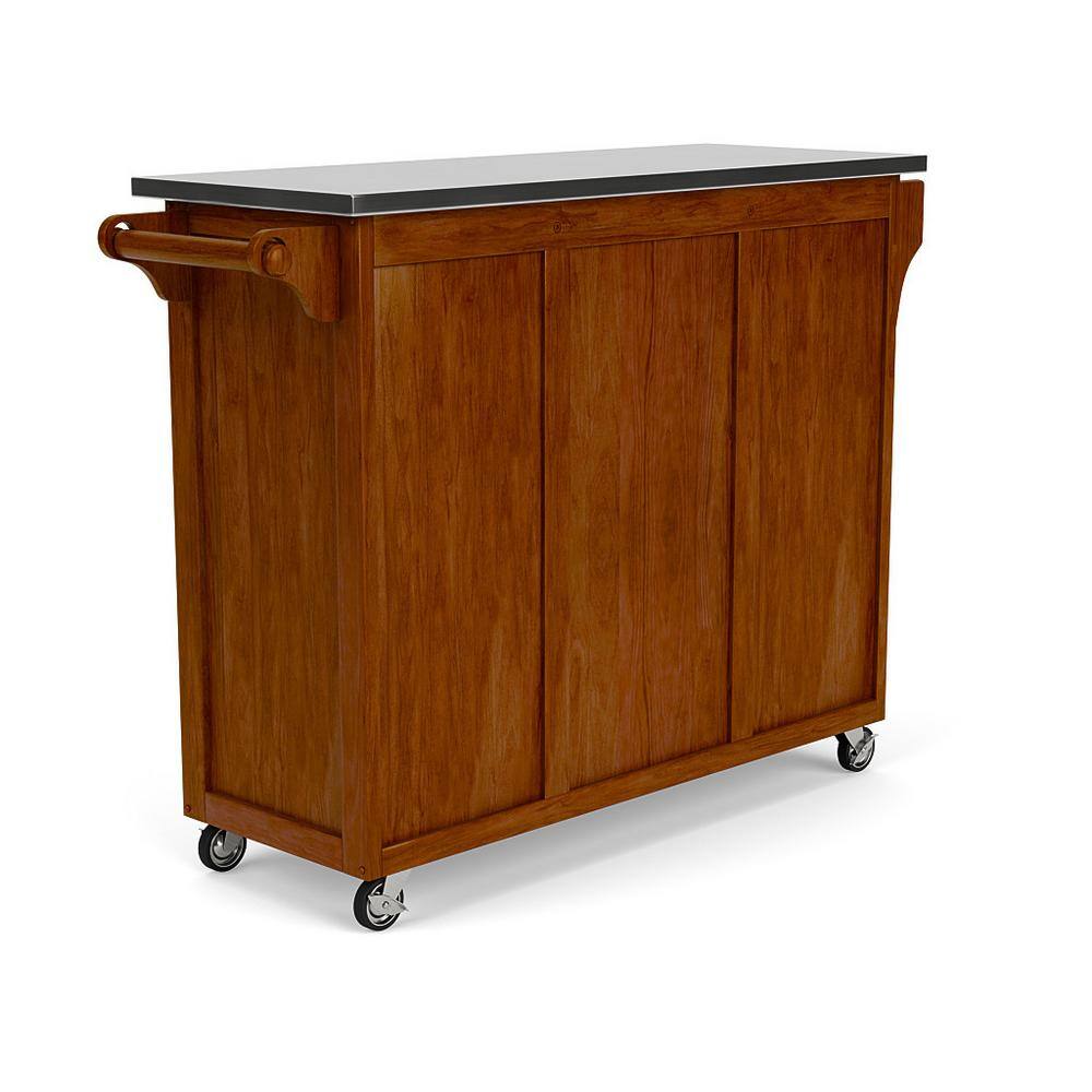 Cherry and Stainless Steel Kitchen Cart with Spice Rack