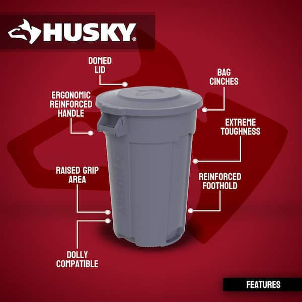 55 Gal. Grey Outdoor Vented Trash Can with Domed Lid, Rounded Handles, and Reinforced Foothold