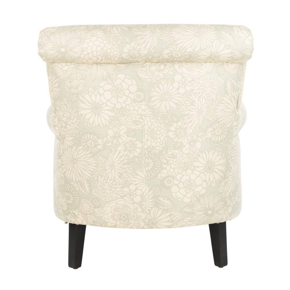 Ivory Floral Wood Accent Arm Chair