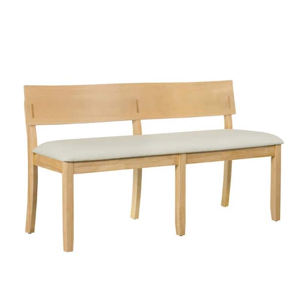 Benjara Cream and Brown 52.5 in. with Back Bedroom Bench with Wooden Frame