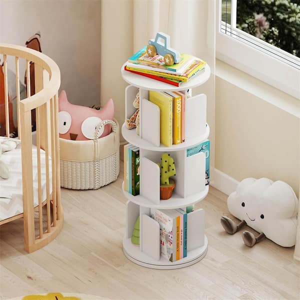 Costway 2-Pcs 38.5 in. Tall White Engineered Wood 3-Shelf Rotating