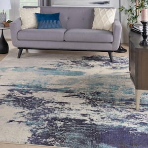 Celestial Ivory/Teal Blue 8 ft. x 11 ft. Abstract Modern Area Rug