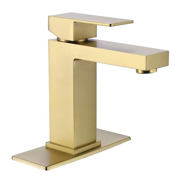 Aurora Decor Hoon Single Hole Single-Handle Bathroom Faucet With Deck Plate in Brushed Gold