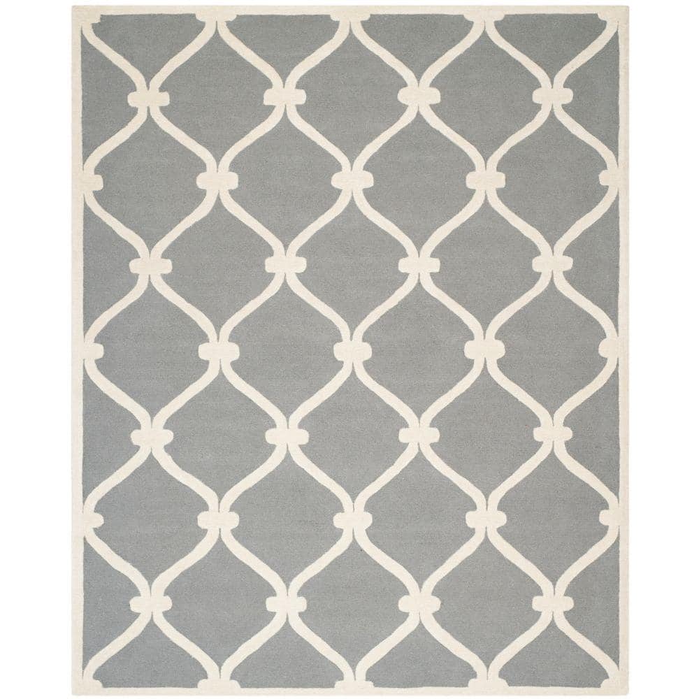 Handmade Dark Grey & Ivory Tufted Wool Rectangular Rug, 10' x 14'