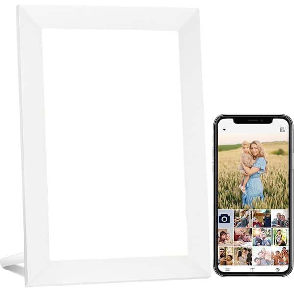 Lukyamzn 10.1 in. WiFi Digital Picture Frame with IPS Touch Screen, 32GB Storage, Auto-Rotate, Wall Mountable in White