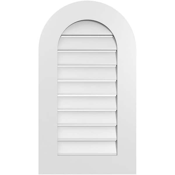 Ekena Millwork 18 in. x 32 in. Round Top White PVC Paintable Gable Louver Vent Functional
