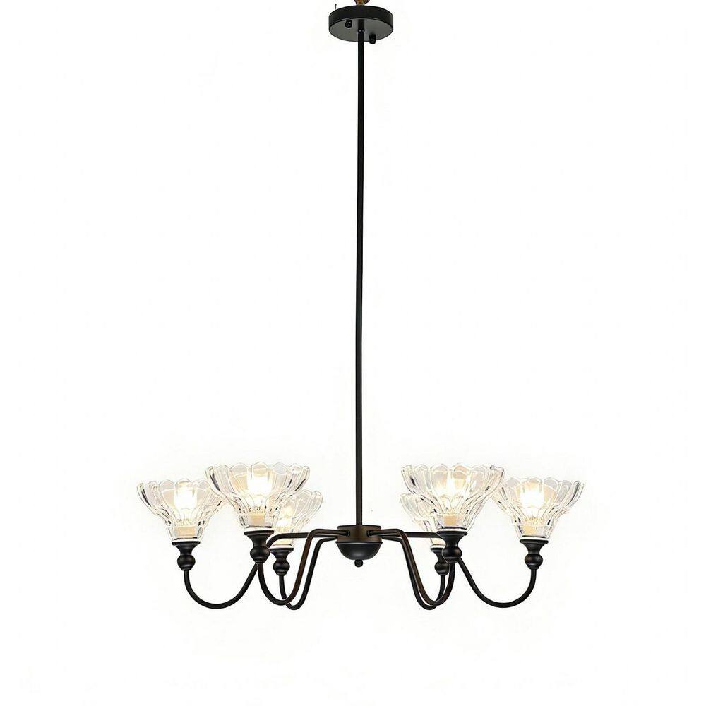 6-Light Black Metal Chandelier with Scalloped Clear Glass Shades, Ceiling Light for Dining Room Living Room Foyer price history on PriceWatchPro