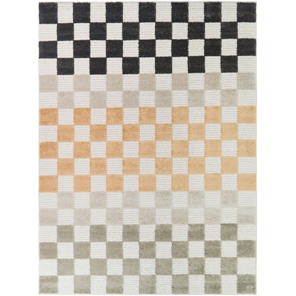 Dominick Cream 5 ft. x 7 ft. Boho Checkered Area Rug