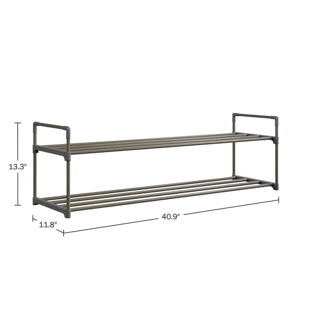 Gray 2-Tier Plastic Shoe Rack Organizer
