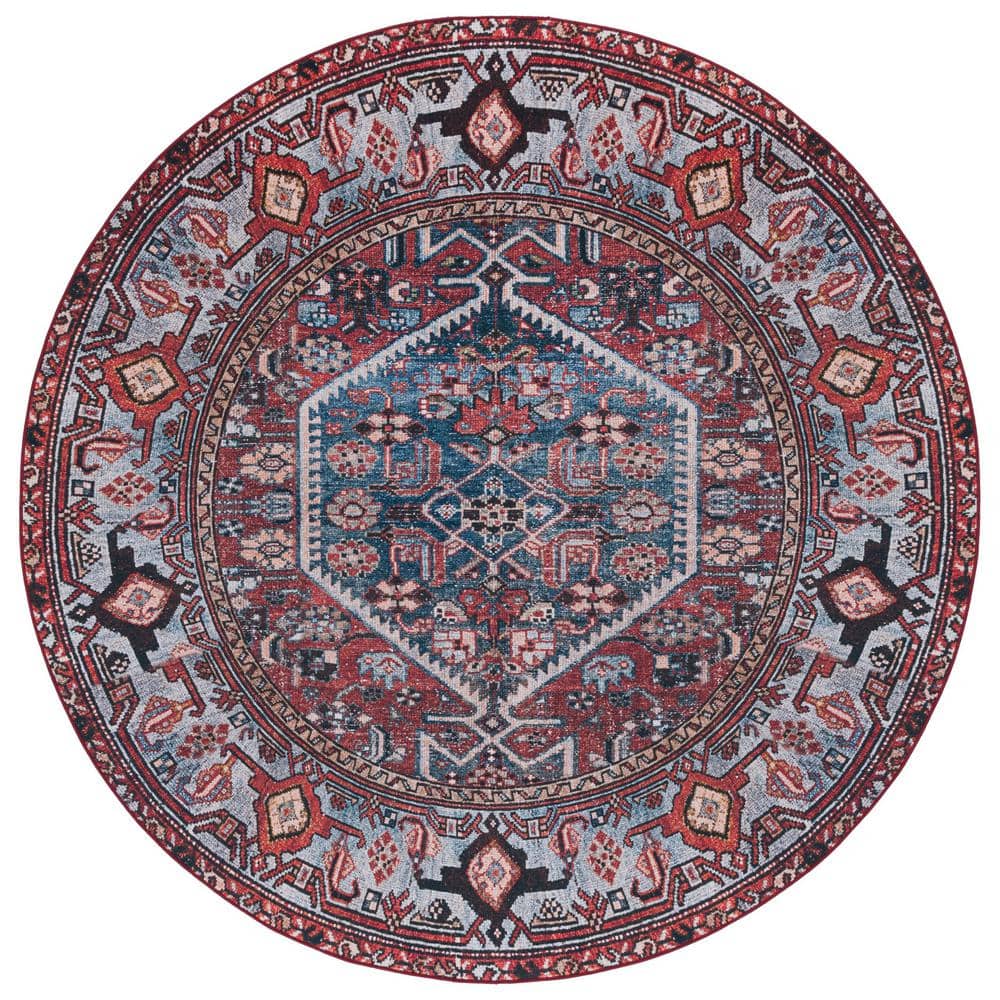 UPC 195058538442 product image for Tuscon Rust/Blue 6 ft. x 6 ft. Machine Washable Medallion Round Area Rug | upcitemdb.com