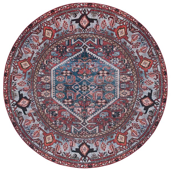 SAFAVIEH Tuscon Rust/Blue 6 ft. x 6 ft. Machine Washable Medallion Round Area Rug