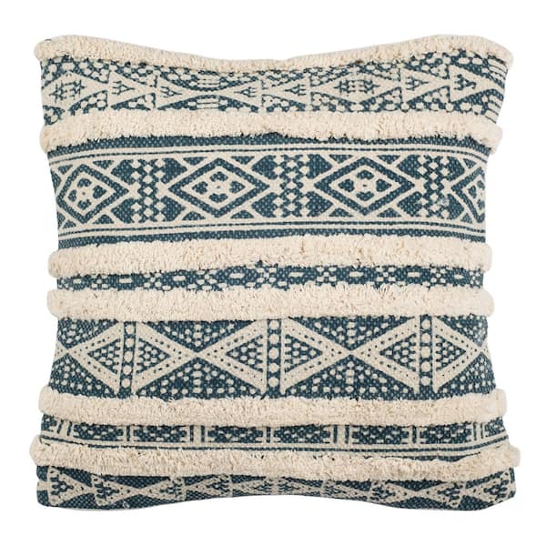 18x18 Square Handwoven Accent Throw Pillow-Polycotton-Set of 2-White-Blue