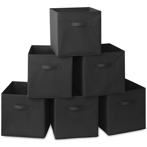 Casafield Black 13 in. x 13 in. Fabric Collapsible Cubes Decorative Basket Storage Bins-Set of 6